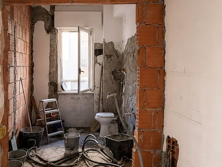 Opere edili e nuove murature in laterizio durante una ristrutturazione