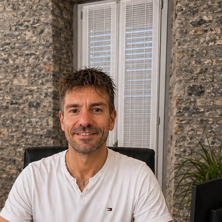Il geometra Manuel Comitti al lavoro su una planimetria nel suo studio